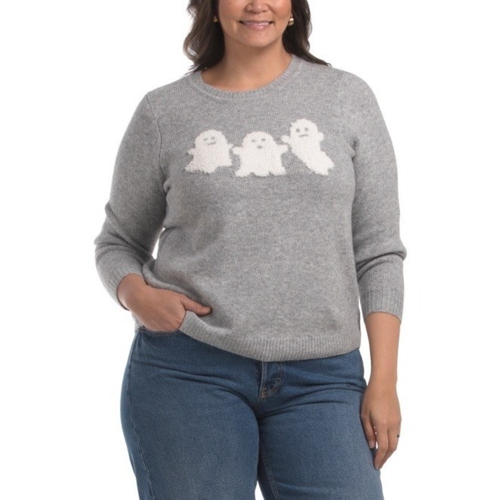 Cupcakes & Cashmere‎ Plus Ghost Sweater Light Gray Halloween Sz 3X Darling NWT!